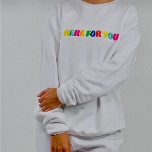White Sweatshirt with Colorful Text